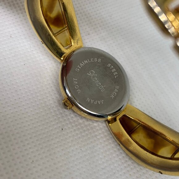 Vtg Xanadu gold tone tortoise shell bangle cuff bracelet watch 21mm 6.5” running - Picture 7 of 8